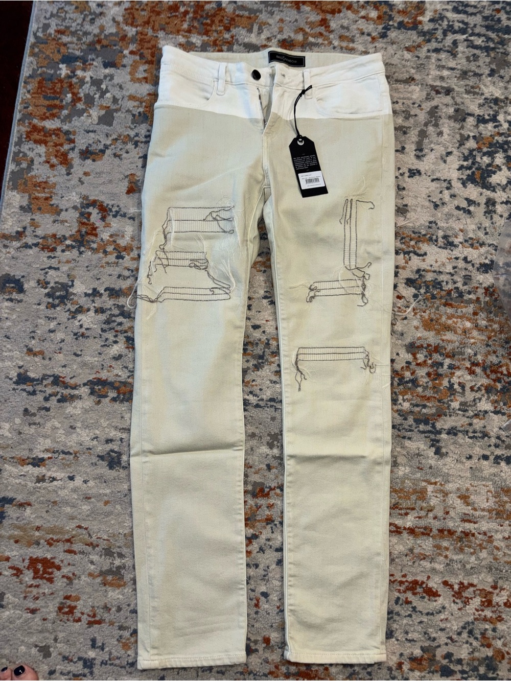 Women's Boyfriend Jeans in Off-White with Contrast Waistband